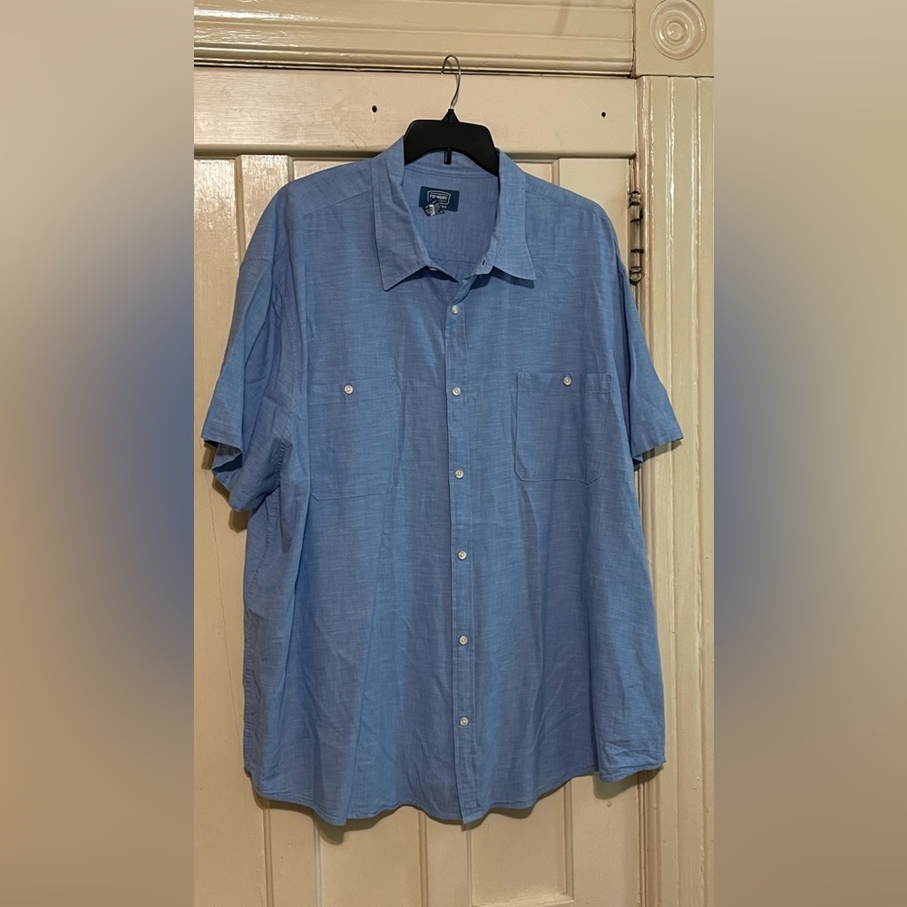 The Foundry Big & Tall Supply Co. Mens Chambray Short Sleeve Button Front Shirt - Picture 3 of 10